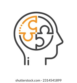 Human head with puzzle piece, idea, concept, vector, icon.