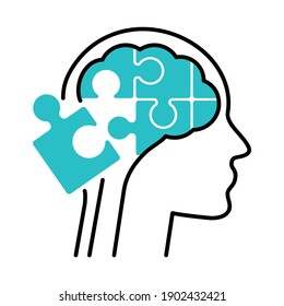 Human head with puzzle pieces as a brain metaphor. Psychological isolated vector illustration