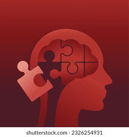 Human head with puzzle pieces as a brain metaphor. Psychological vector concept