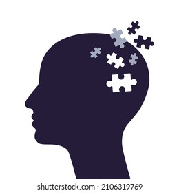 Human head with puzzle pieces. Concepts of memory loss, problem solving, brain function.