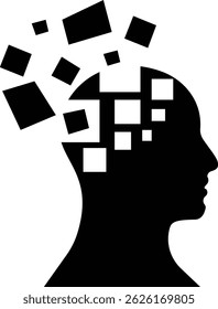 human head with puzzle pieces icon. a silhouette of a man's head with squares coming out of it, isolated on white background. in trendy style. Vector illustration