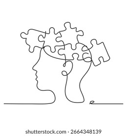 Human head with puzzle pieces. Solutions.