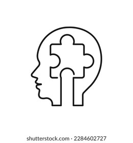 Human head with puzzle. Problem solving, dementia icon line style isolated on white background. Vector illustration