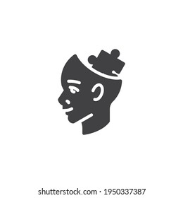 Human head with puzzle vector icon. filled flat sign for mobile concept and web design. Logical thinking glyph icon. Symbol, logo illustration. Vector graphics