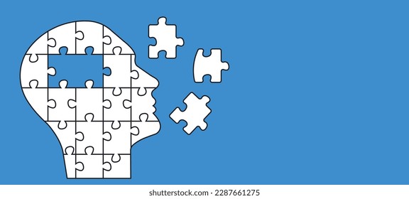 Human head puzzle.Brain and mental health,
Autism, memory loss, dementia, epilepsy and alzheimer awareness, idea concepts. Parkinson day.