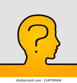 Human head with question mark forming into one line. Vector.