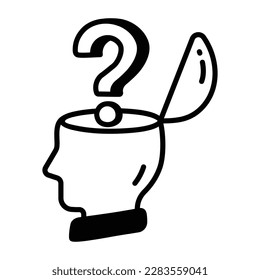 Human head with a question mark, sketchy icon of confused person 