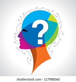 Human head with question mark symbol on colorful