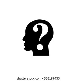 Human head with question mark symbol on white