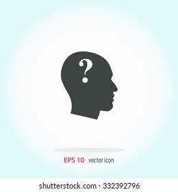Human head with question mark vector icon.