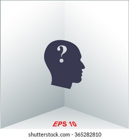 Human head with question mark vector icon.