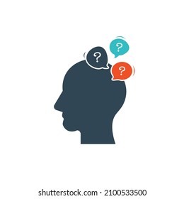 Human head with question marks symbol. FAQ concept. Stock vector illustration isolated on white background