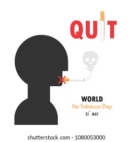 Human head and Quit Tobacco vector logo design template.May 31st World no tobacco day.No Smoking Day Awareness Idea Campaign for greeting Card,Poster,Brochure,Abstract background.Vector illustration.