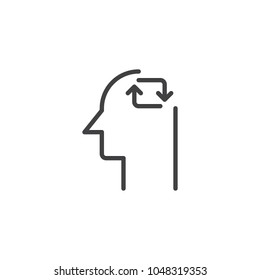 Human head recycle arrows outline icon. linear style sign for mobile concept and web design. Profile reload simple line vector icon. Symbol, logo illustration. Pixel perfect vector graphics