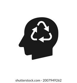 Human head with recycle sign silhouette black vector illustration