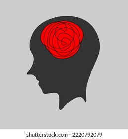 Human head with red color brain. Mental health concept.