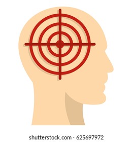 Human head with red crosshair icon flat isolated on white background vector illustration