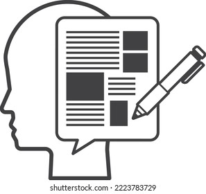 human head and report illustration in minimal style isolated on background