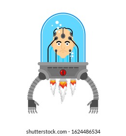 Human head with robot hands. cyborg man Artificial intelligence with human organs. Technology of the future. Brain cyborg with iron hands. Robotic intelligence