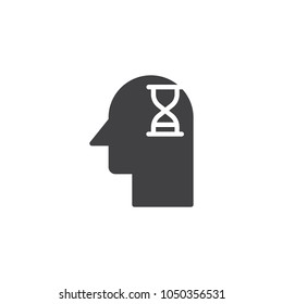 Human head with sand glass vector icon. filled flat sign for mobile concept and web design. Deadline person simple solid icon. Symbol, logo illustration. Pixel perfect vector graphics