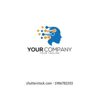 human head science technology logo design vector.