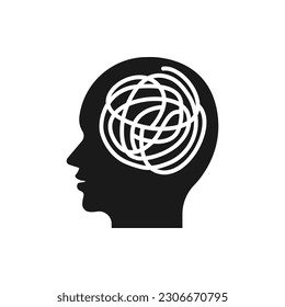 Human head with scribble line. Mental illness, psychotherapy. Depression flat icon isolated on white background. Vector illustration