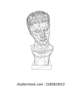 Human head sculpture frame from black lines isolated on white background. 3D. Vector illustration.