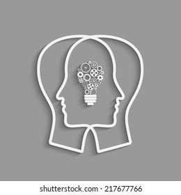 Human head  with set of gears as a bulb, symbol work of brain