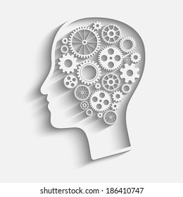 Human head  with set of gears as a symbol work of brain