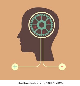 Human head  with set of gears as a symbol work of brain