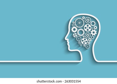 Human Head With Set Of Gears As A Symbol Work Of Brain, Eps10 Vector Background For Your Design