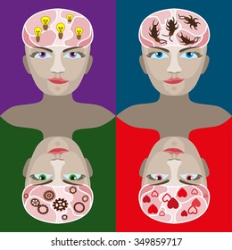 Human head  with set of gears as a symbol work of brain