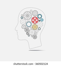 Human head  with set of gears as a symbol work of brain