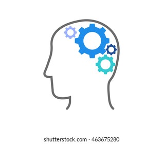 Human head with set of gears symbol of brain work