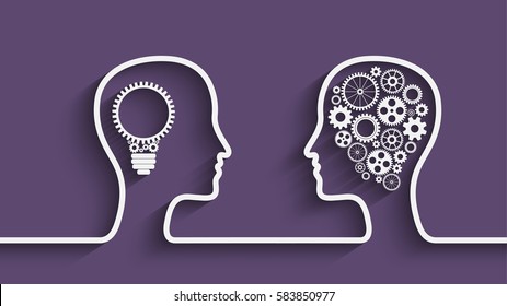 Human head with set of gears as a symbol work of brain, Eps10 vector background for your design