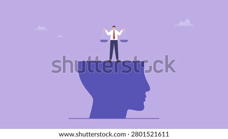 Human head shape with ethical balance scale as fairness moral. Business ethic, corporate integrity justice or legal law, policy and compliance or balance, trust value or governance concept.
