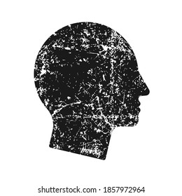 Human head shape vector icon. Grunge texture. Person side profile silhouette sign. Man face symbol. Avatar portrait logo. Clip-art illustration. Isolated on white background.