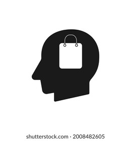 Human head with Shopping bag sign silhouette black vector illustration