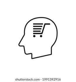 Human head with Shopping cart sign silhouette vector illustration