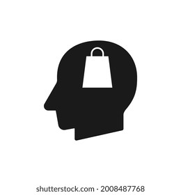 Human head with shopping packet sign silhouette black vector illustration