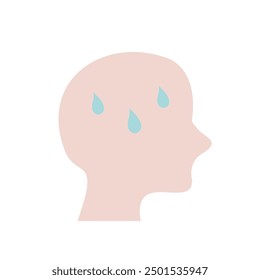 Human head side sweating icon. Summer, climate, hot temperature, over heat, healthcare concepts. Flat vector character design illustration isolated on background.