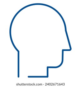 Human head side view, business process organization symbol. Profile of adult bald man. Simple linear color icon isolated on white background