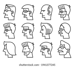 human head side view icons vector set