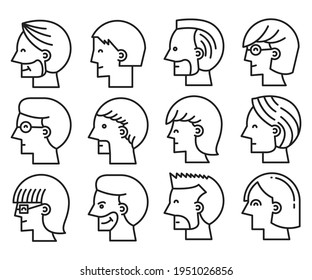 human head side view icons vector set