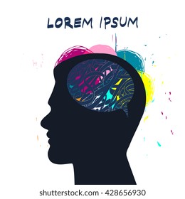 Human head silhouette with abstract mind logo / label / icon