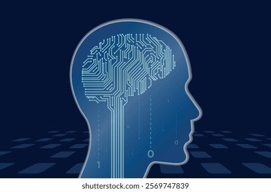 human head silhouette with brain artificial intelligence