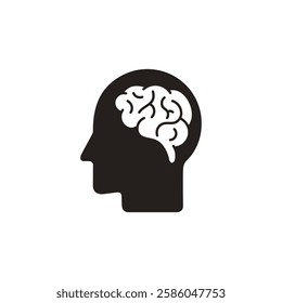 human head silhouette with brain icon, thinking, innovation symbol isolated on white background, Human head with brain vector illustration
