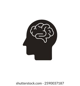 human head silhouette with brain icon, thinking, innovation symbol isolated on white background, Human head with brain vector illustration