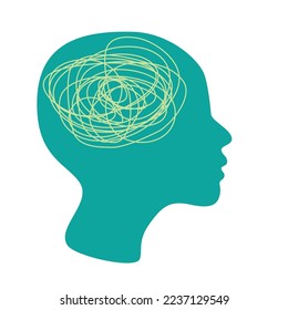 Human head silhouette with brain mental health psycho therapy, bipolar concept, therapist and patient, sign symbol vector illustration