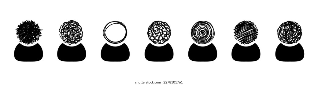 Human head silhouette with brain as tangled messy single line